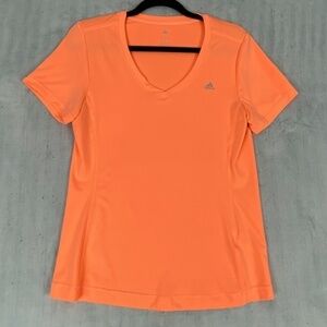 Adidas Neon Orange Climalite V-Neck Tee Women's Size Medium